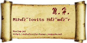 Mihálovits Hümér névjegykártya